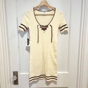 NWT Callahan Knit Lace Up Mini Dress Cream Brown XS